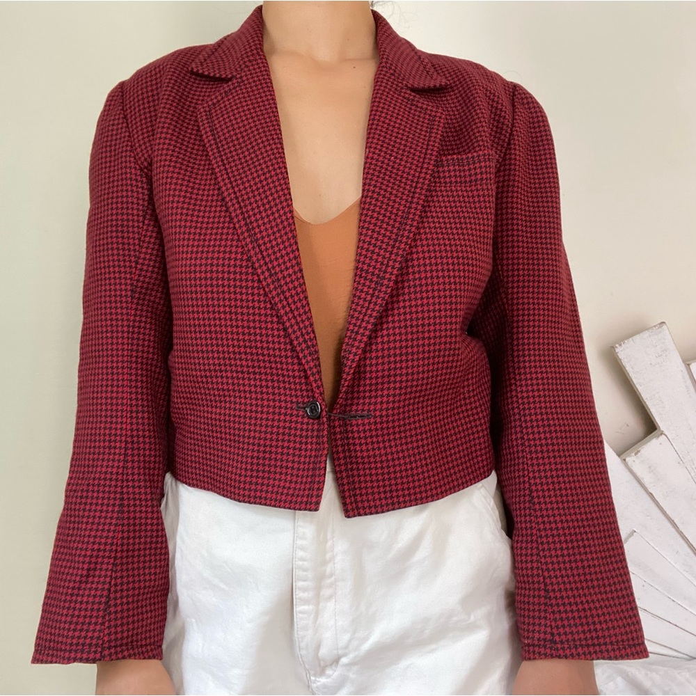 Vintage Black and Red Cropped Harlequin Blazer